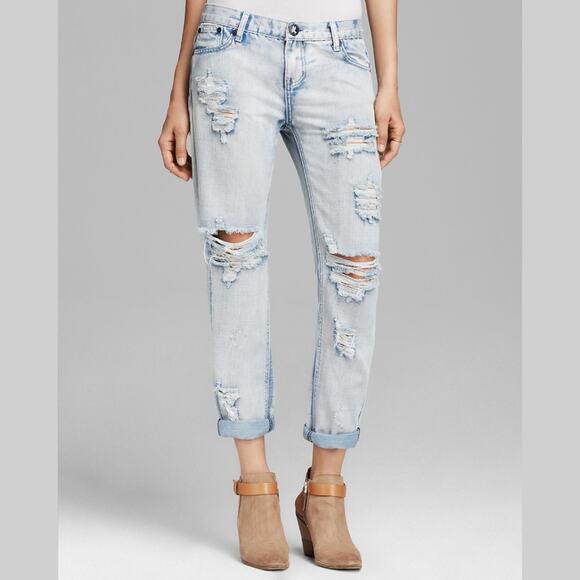 ONE TEASPOON Awesome Baggies Straight Boyfriend Jeans 26 Light Blue Distressed - Picture 8 of 8